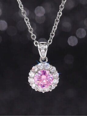 New Gorgeous Sterling Silver Pink & White Sapphires Necklace